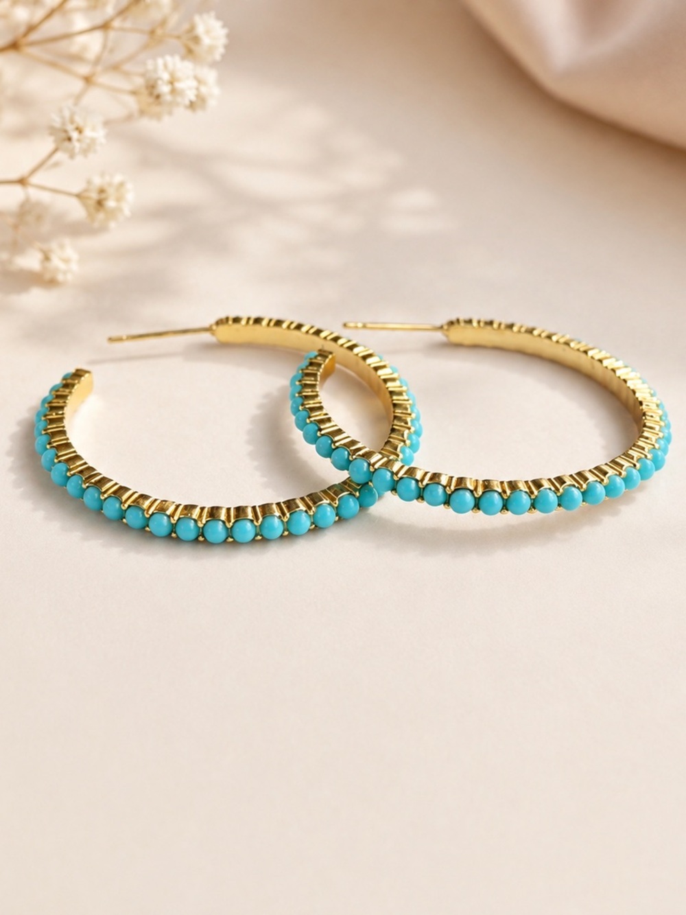 Juliet Gold Turquoise Blue Medium
Hoop Earrings by Julie Vos